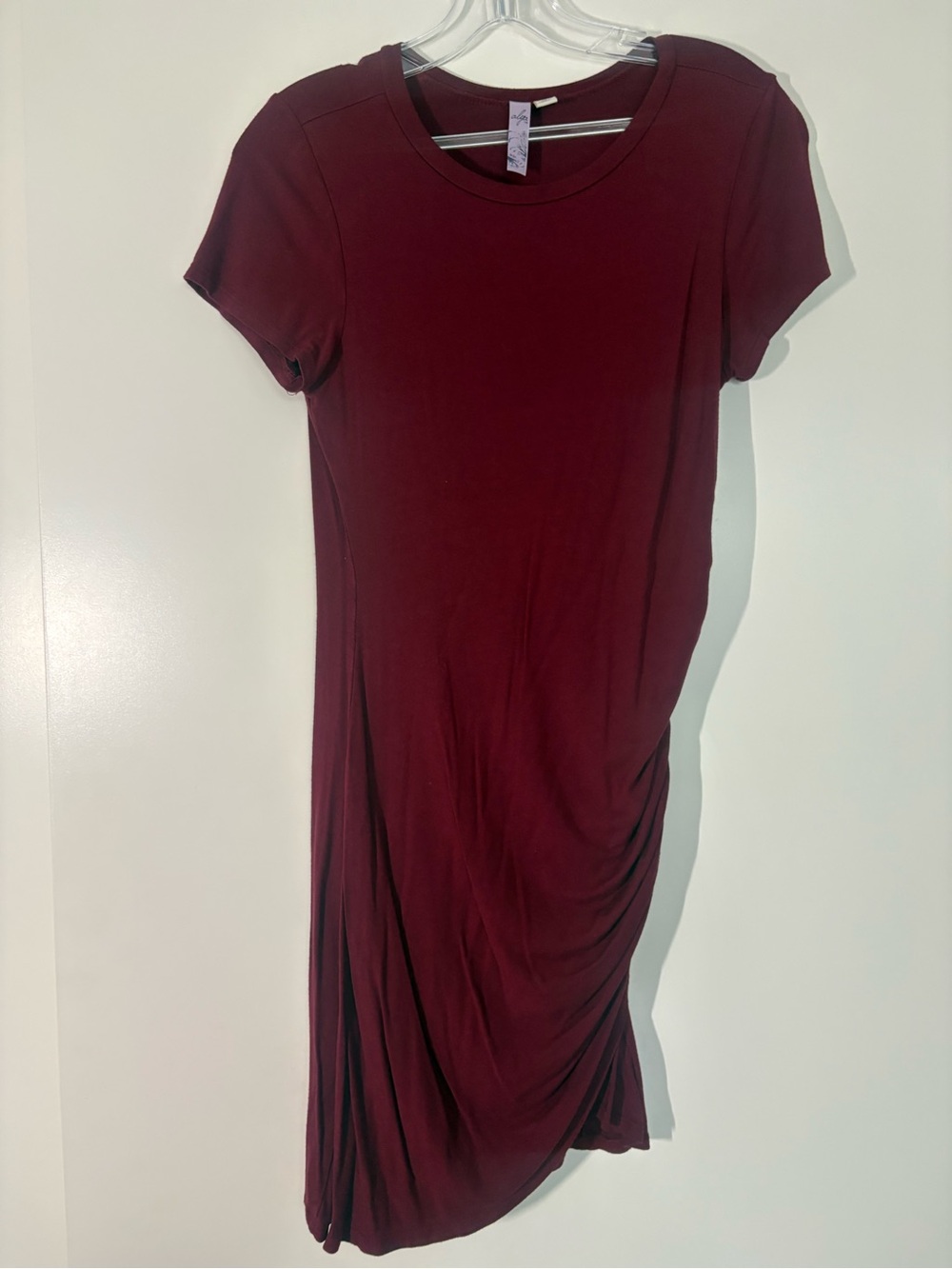 Maroon Soft T-Shirt Dress with Flattering Ruching